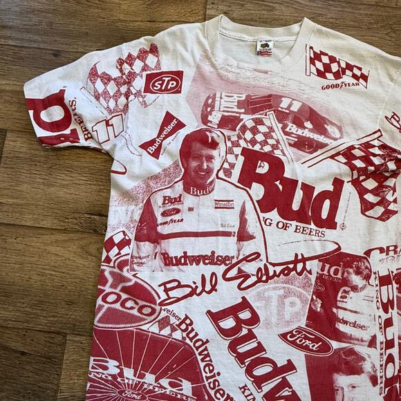 Vintage 90s Nascar Bill Elliott Budweiser AOP Tee Shirt - Picture 5 of 5